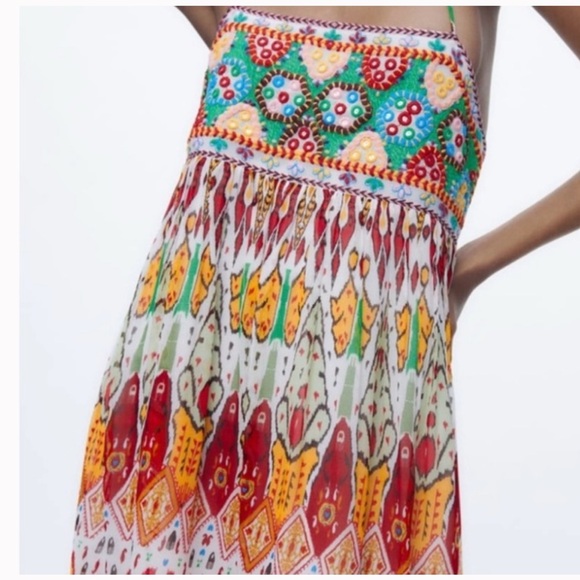 Zara Embroidered Beaded Mini Dress. Size large - Picture 4 of 6